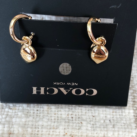 Coach Gold Tone Huggie Hoop Earrings Lemon Charm & Crystal Accent NWT - Picture 12 of 16